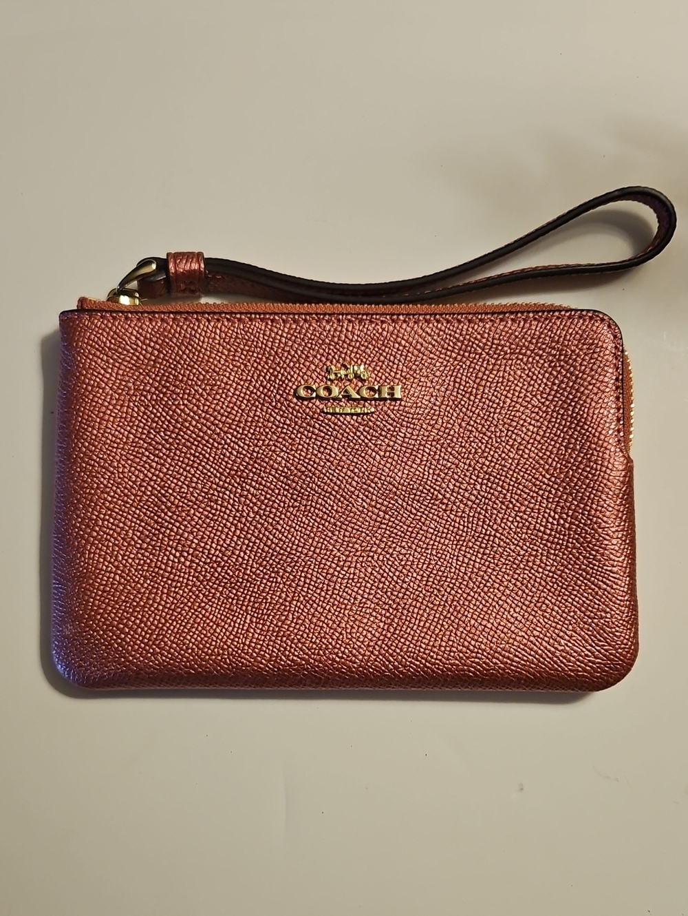 Coach Metallic Rose  Wristlet Wallet With Gold Logo